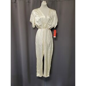 Blondie and Me Jumpsuit Cream‎ 80s Vintage Open Back Padded Shoulder Size 9 NWT